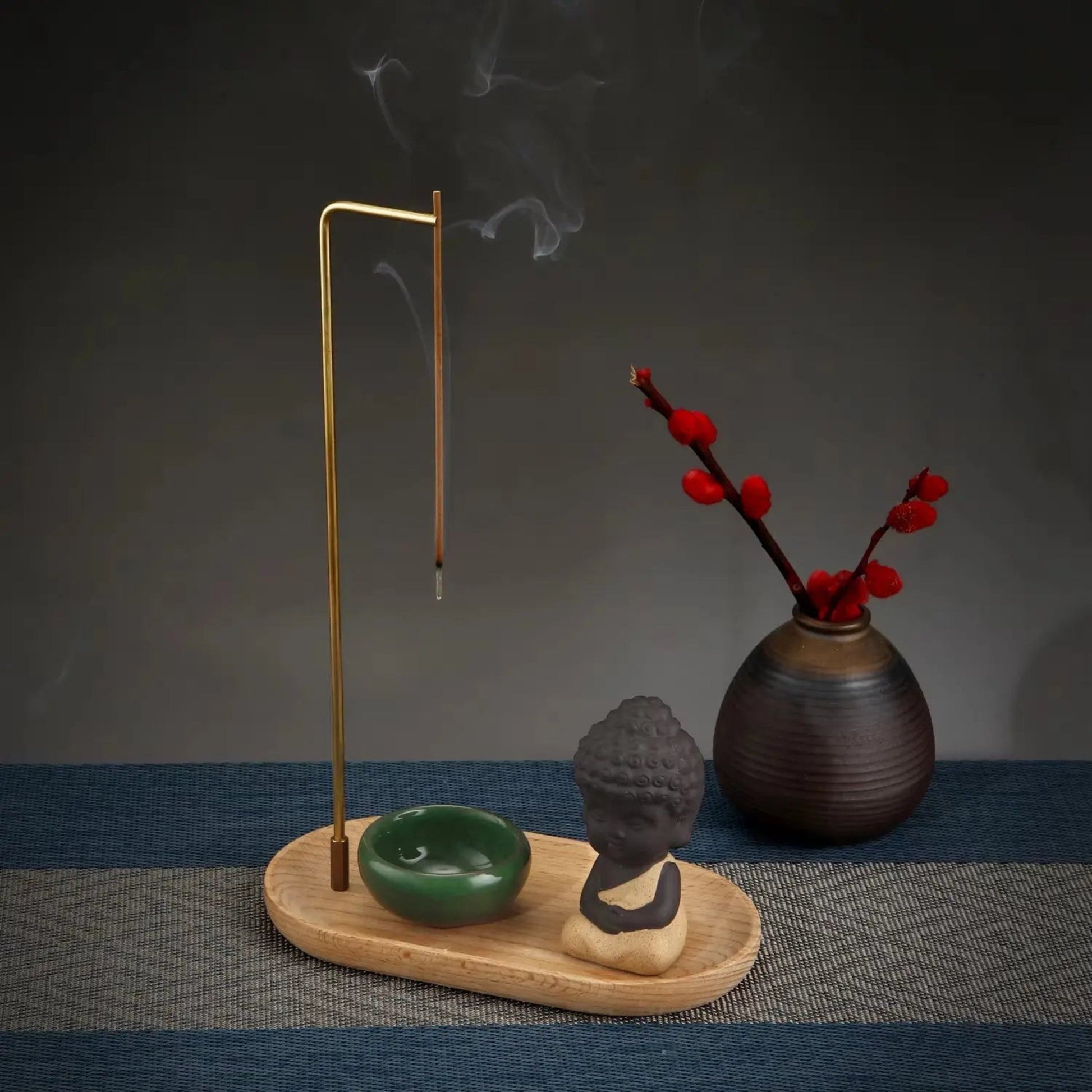 Little Monk Incense Burner Set | Ceramic & Wooden Ash Catcher
