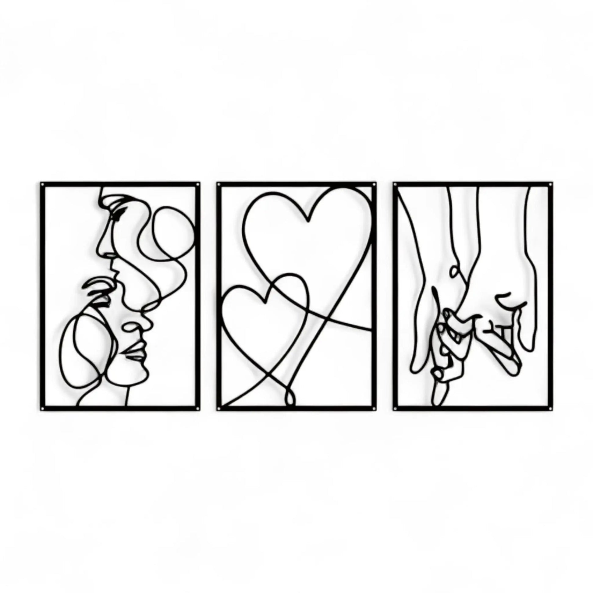 Love line wall art – 3-piece metal minimalist kiss & heart set  Geniogoods