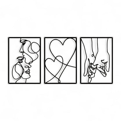 Love line wall art – 3-piece metal minimalist kiss & heart set  Geniogoods