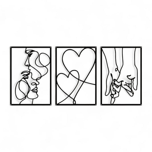 Love line wall art – 3-piece metal minimalist kiss & heart set  Geniogoods
