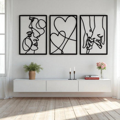 Love line wall art – 3-piece metal minimalist kiss & heart set  Geniogoods