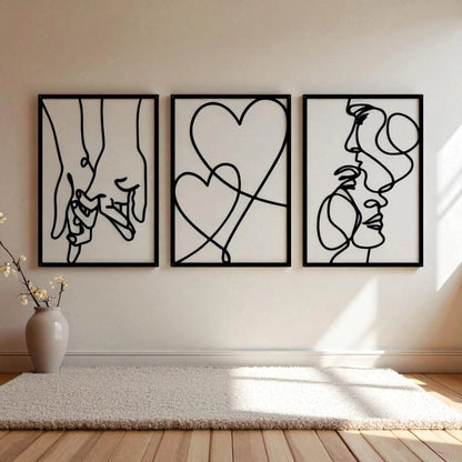 Love line wall art – 3-piece metal minimalist kiss & heart set  Geniogoods