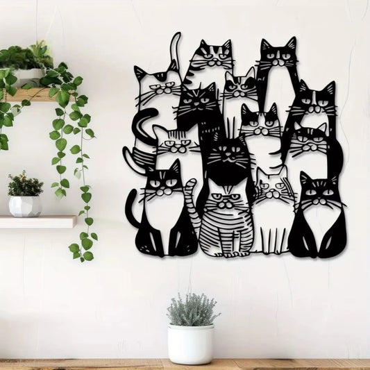 Metal Cat Wall Art – Whimsical Black Sculpture for Cat Lovers  Geniogoods