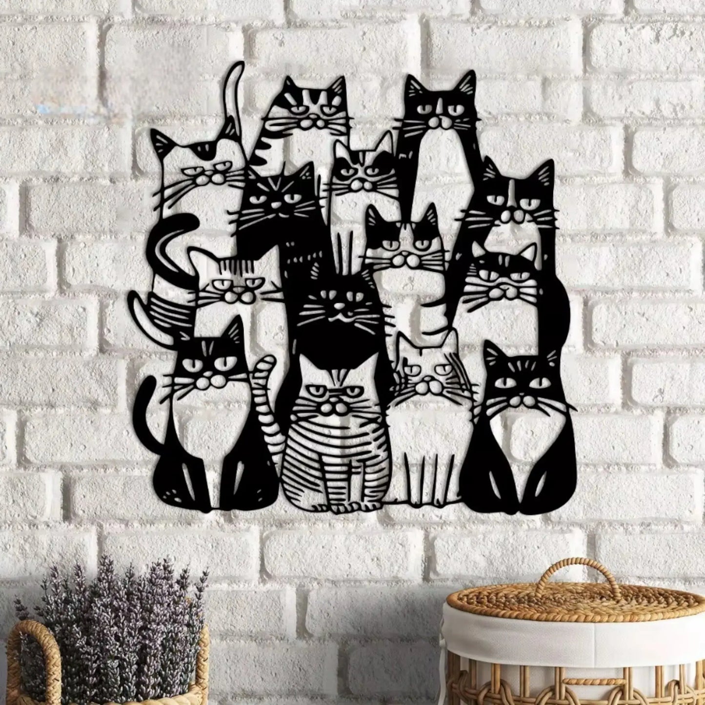 Metal Cat Wall Art – Whimsical Black Sculpture for Cat Lovers  Geniogoods