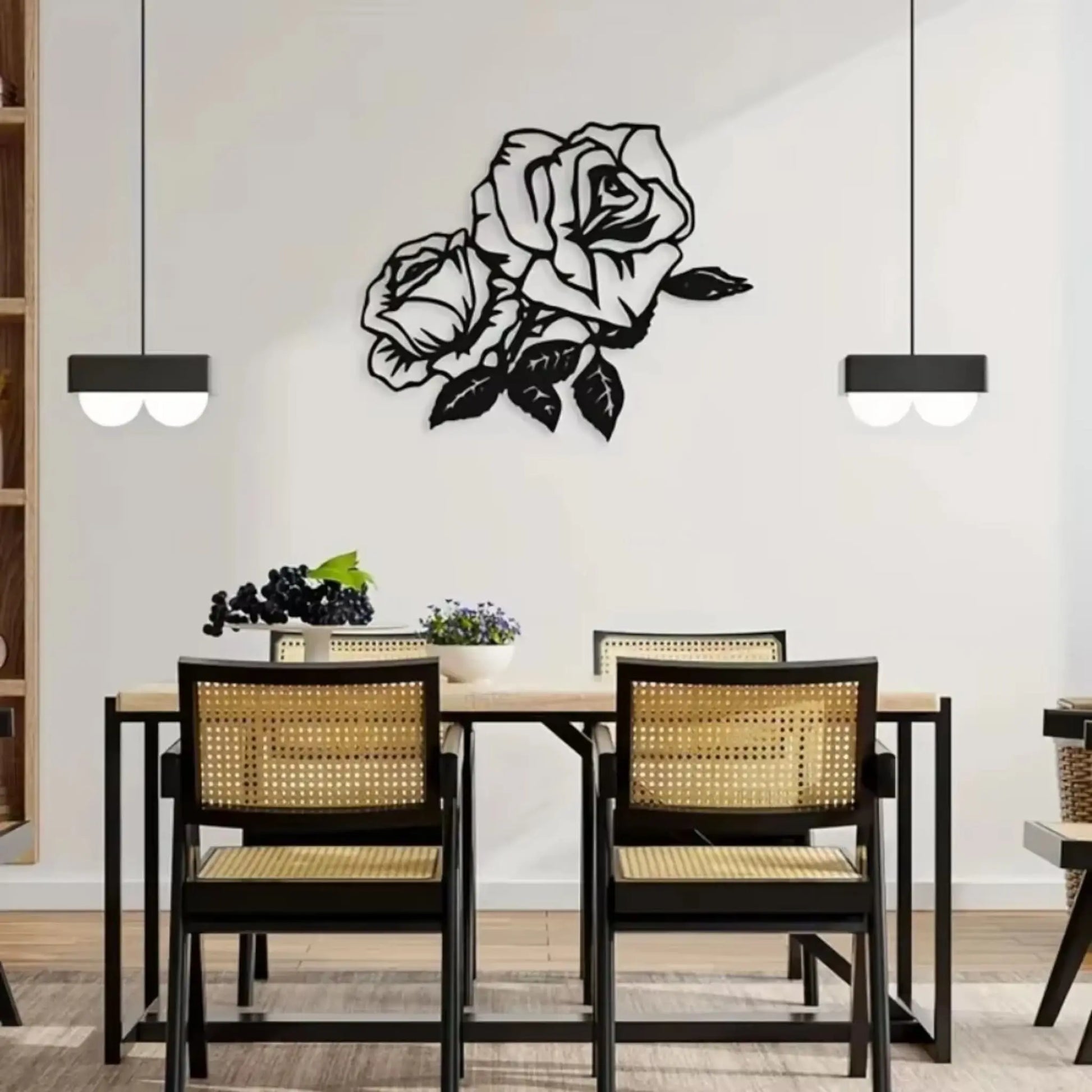 Metal Rose Wall Art – Black Silhouette Floral Wall Decor Gift  Geniogoods