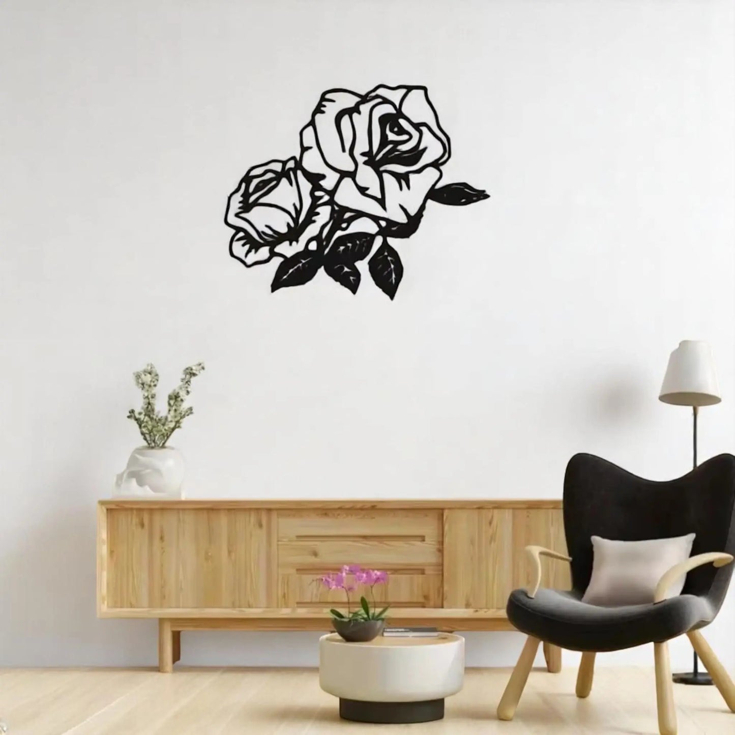 Metal Rose Wall Art – Black Silhouette Floral Wall Decor Gift  Geniogoods