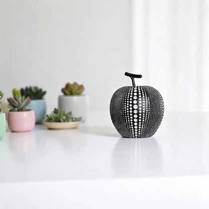 Modern Apple Sculpture Decor – Black & White Polka Dot Accent  Geniogoods