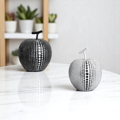 Modern Apple Sculpture Decor – Black & White Polka Dot Accent  Geniogoods