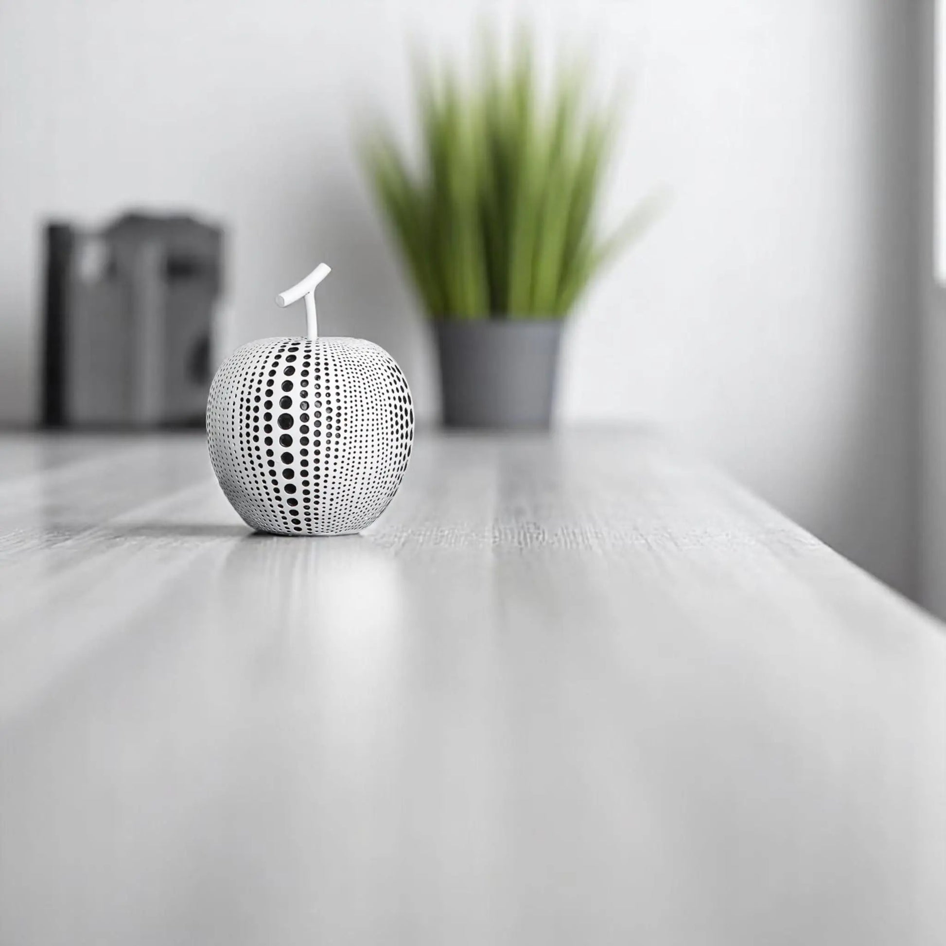 Modern Apple Sculpture Decor – Black & White Polka Dot Accent  Geniogoods