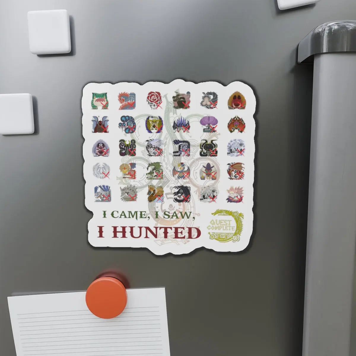 Monster Hunter Wilds Magnet – Die-Cut Hunting Record Design  Geniogoods