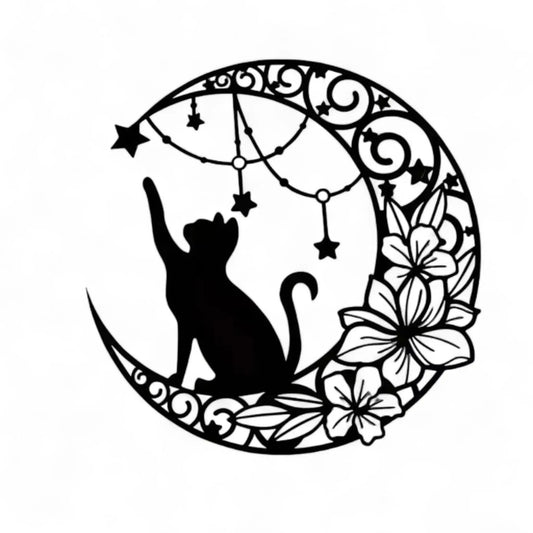 Moon Black Cat Wall Art – Iron Silhouette Hanging for Home & Garden  Geniogoods