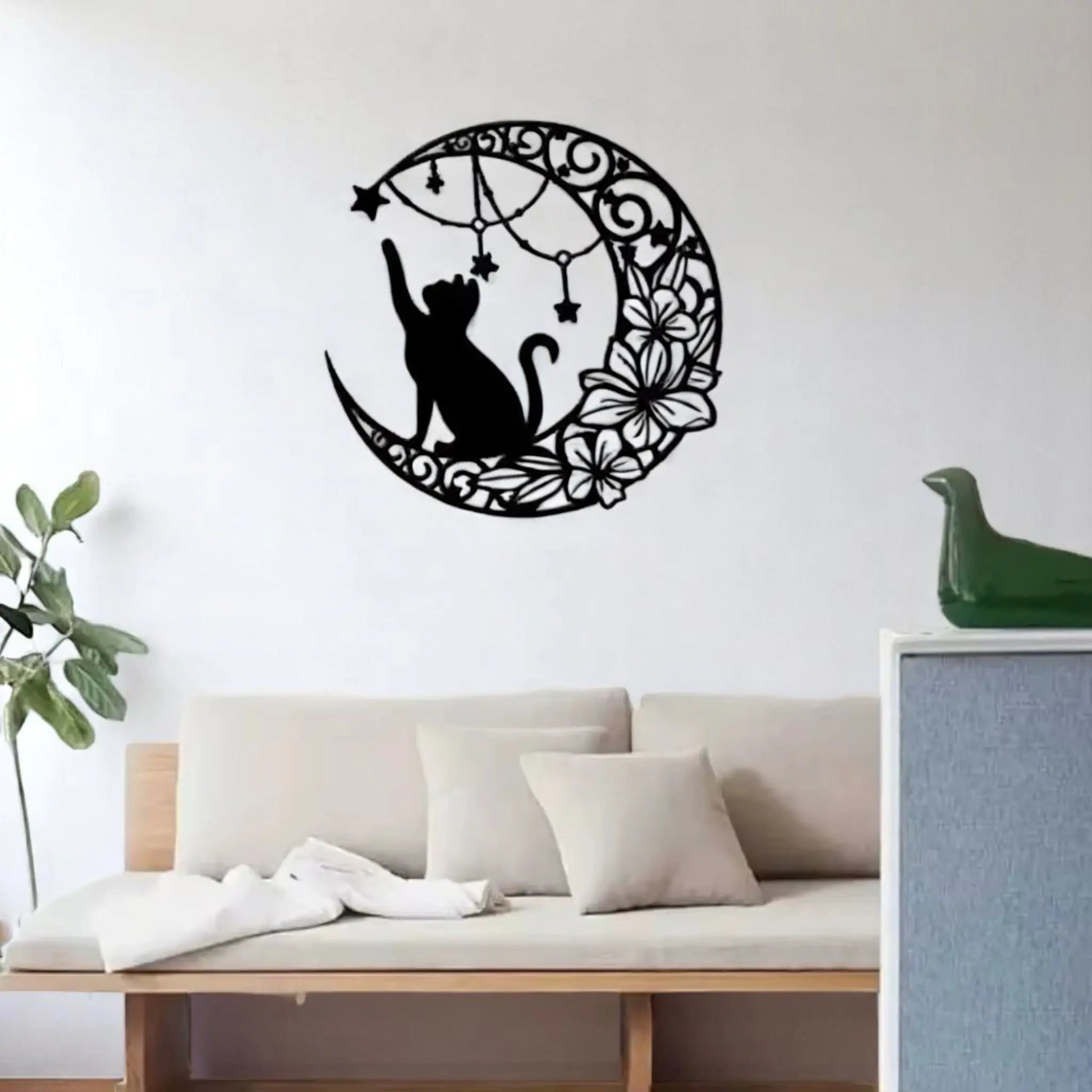 Moon Black Cat Wall Art – Iron Silhouette Hanging for Home & Garden  Geniogoods