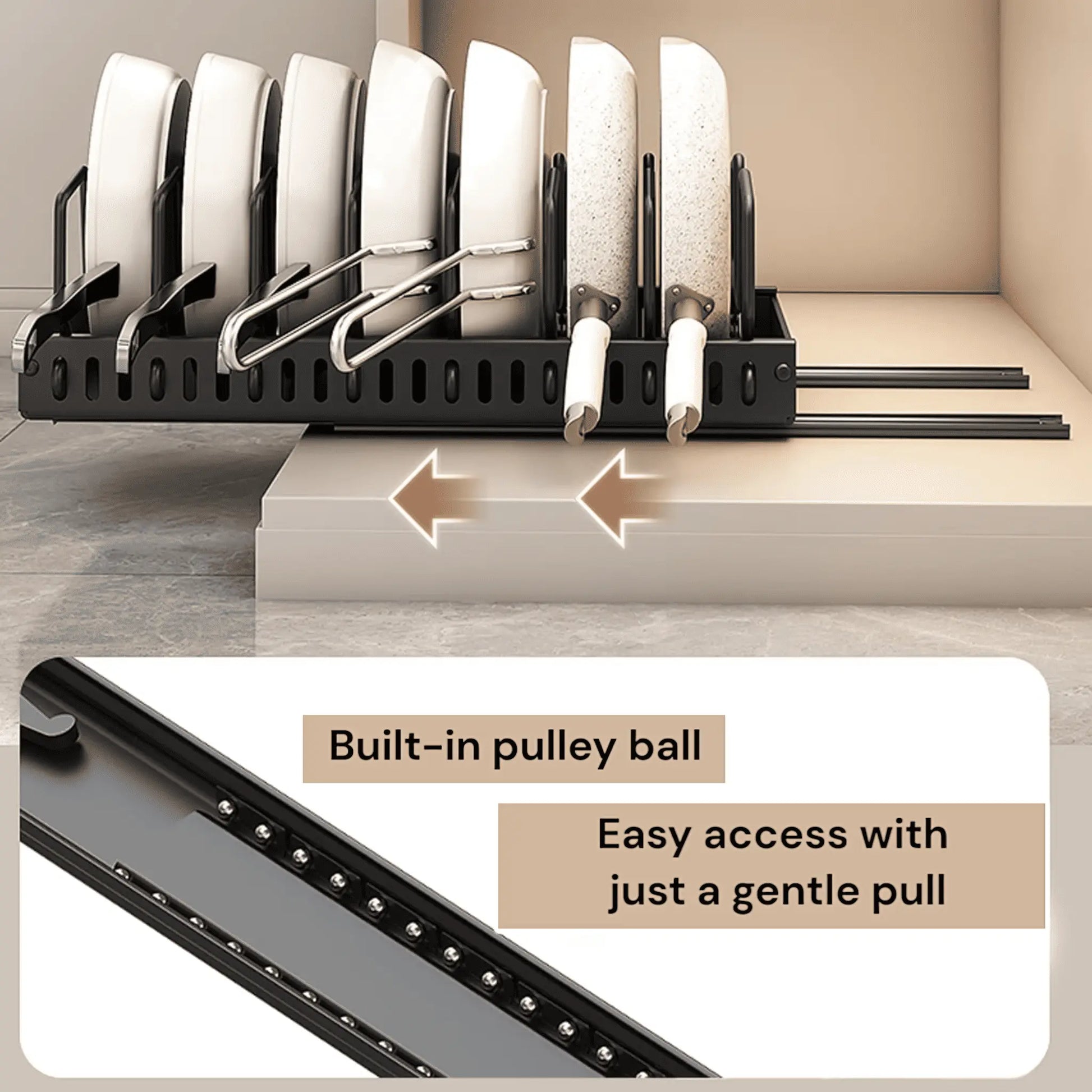 Pots and Pans Organizer – Sliding Cabinet Rack for Kitchen Storage Geniogoods