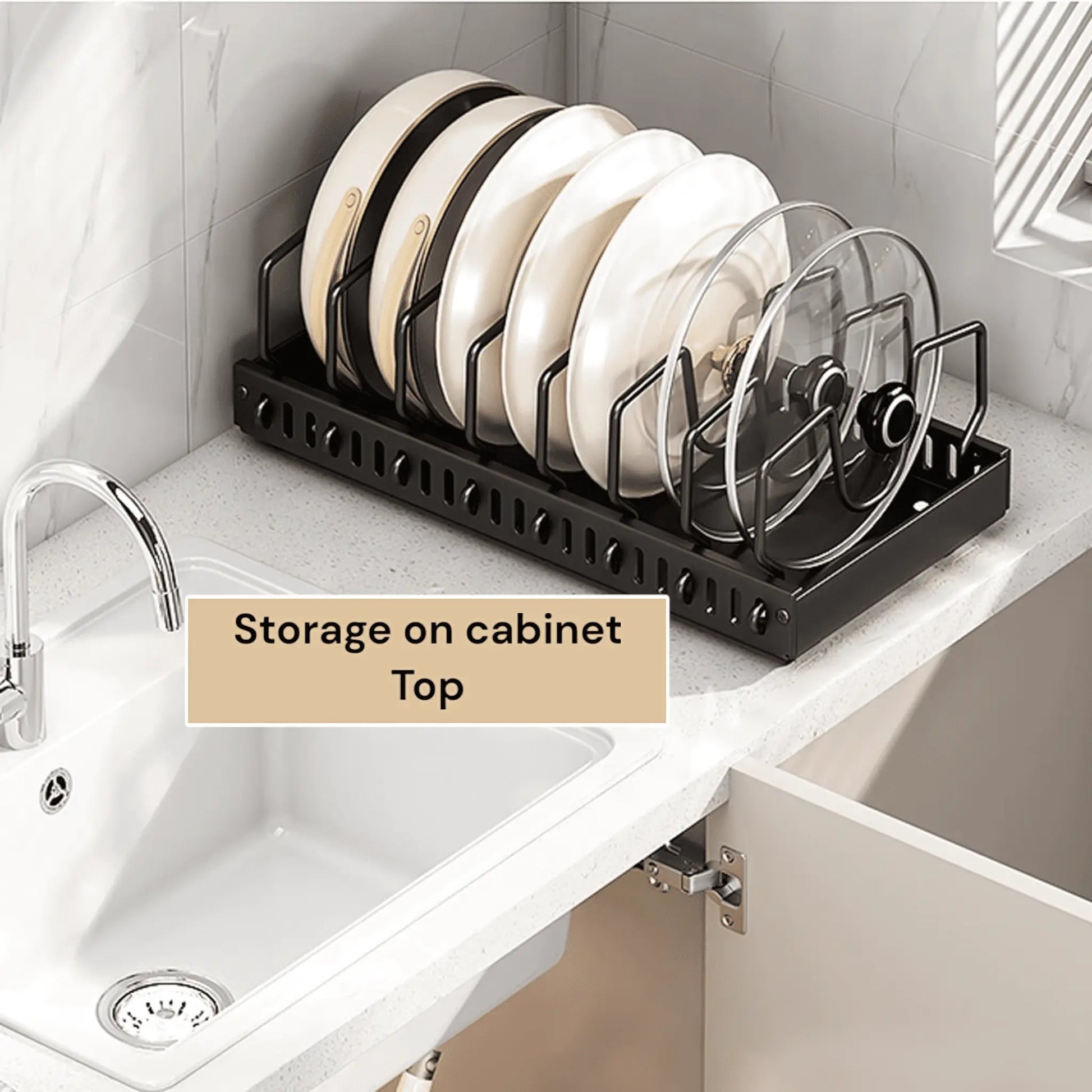 Pots and Pans Organizer – Sliding Cabinet Rack for Kitchen Storage Geniogoods