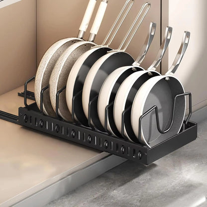 Pots and Pans Organizer – Sliding Cabinet Rack for Kitchen Storage Geniogoods