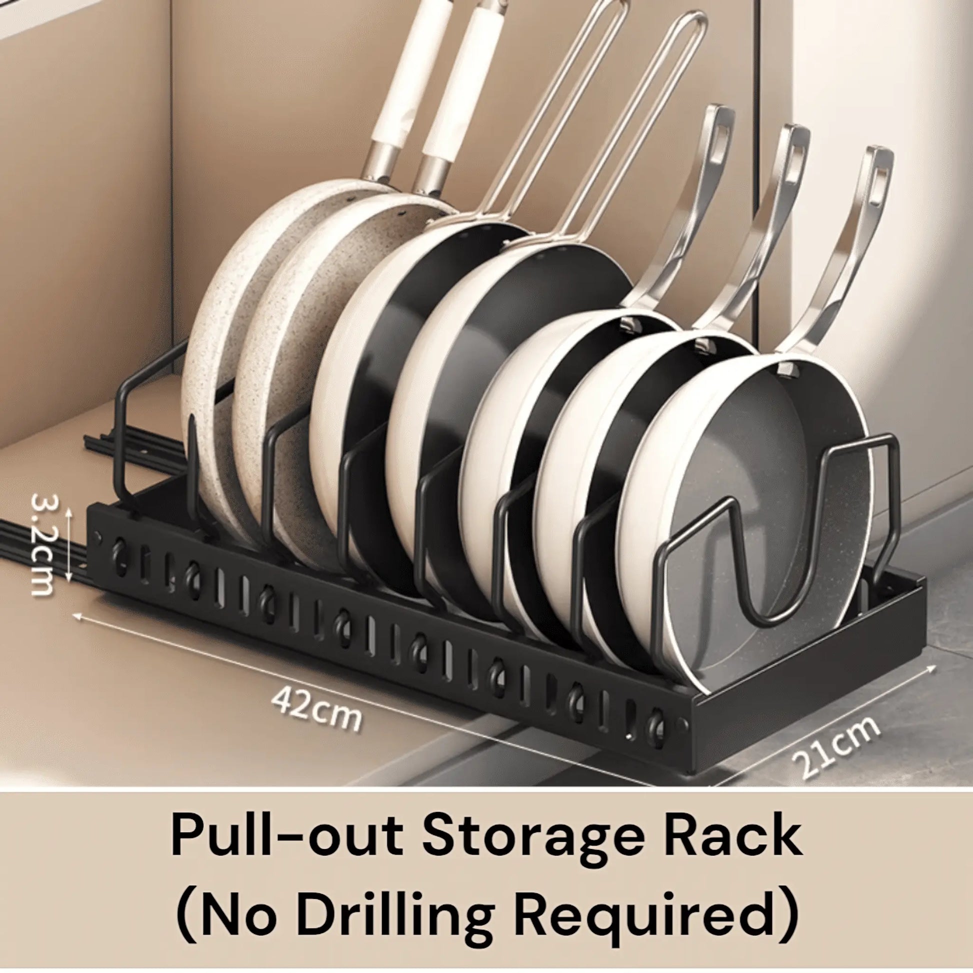 Pots and Pans Organizer – Sliding Cabinet Rack for Kitchen Storage Geniogoods