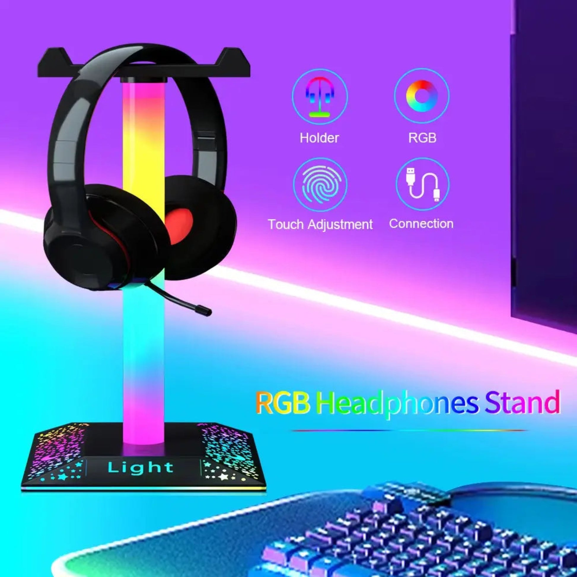RGB Gaming Headset Stand | USB LED Lights for Vibrant Gaming Rooms