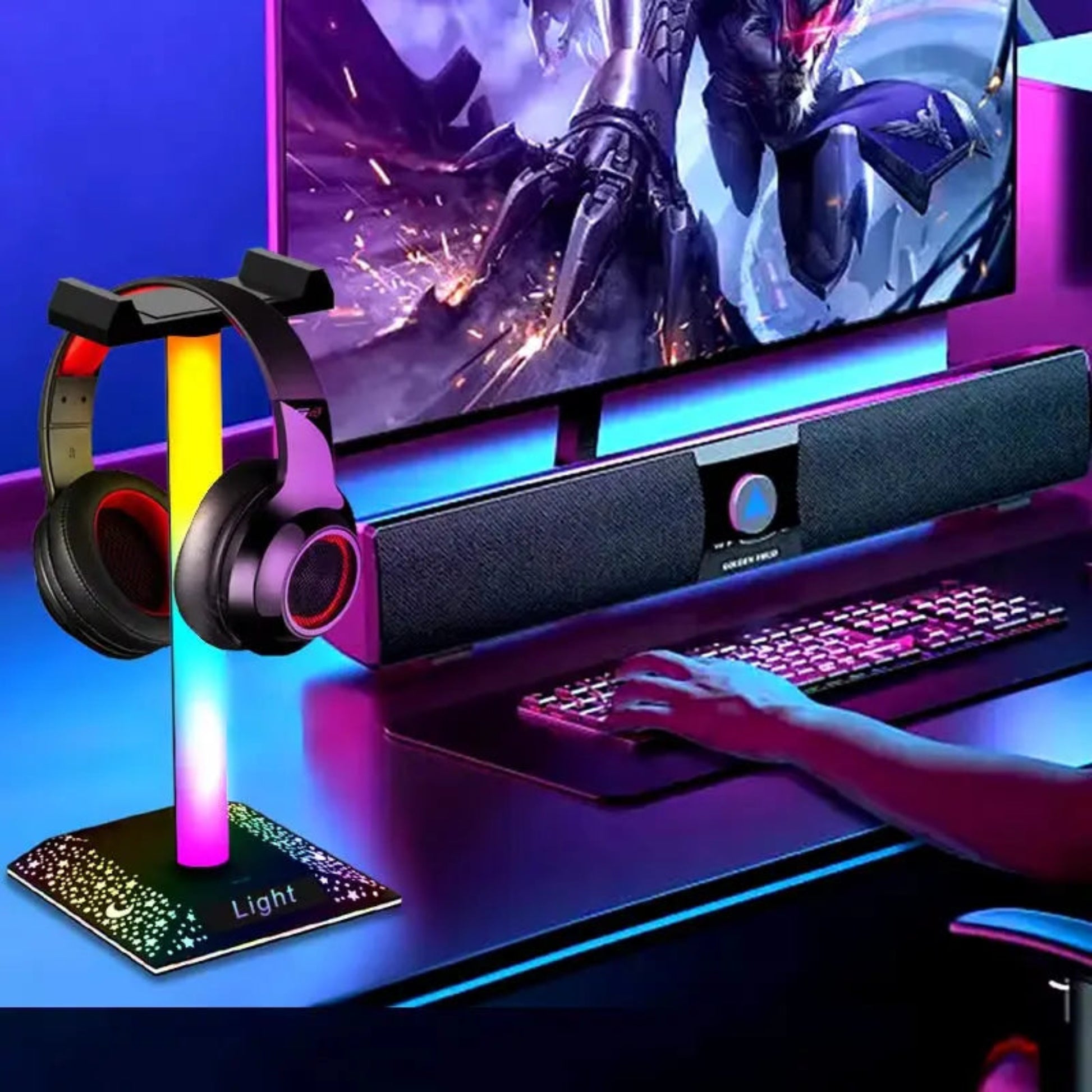 RGB Gaming Headset Stand | USB LED Lights for Vibrant Gaming Rooms