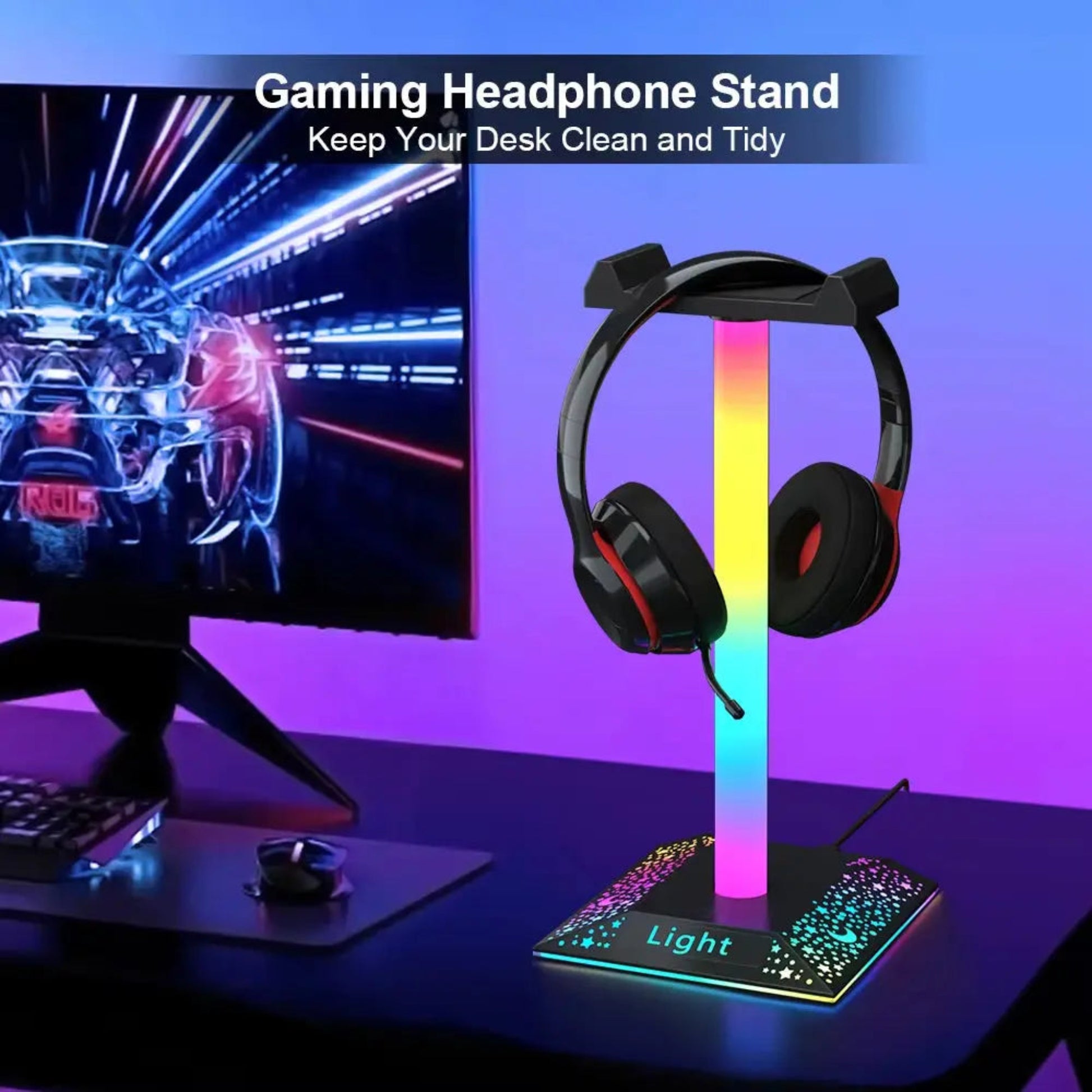 RGB Gaming Headset Stand | USB LED Lights for Vibrant Gaming Rooms
