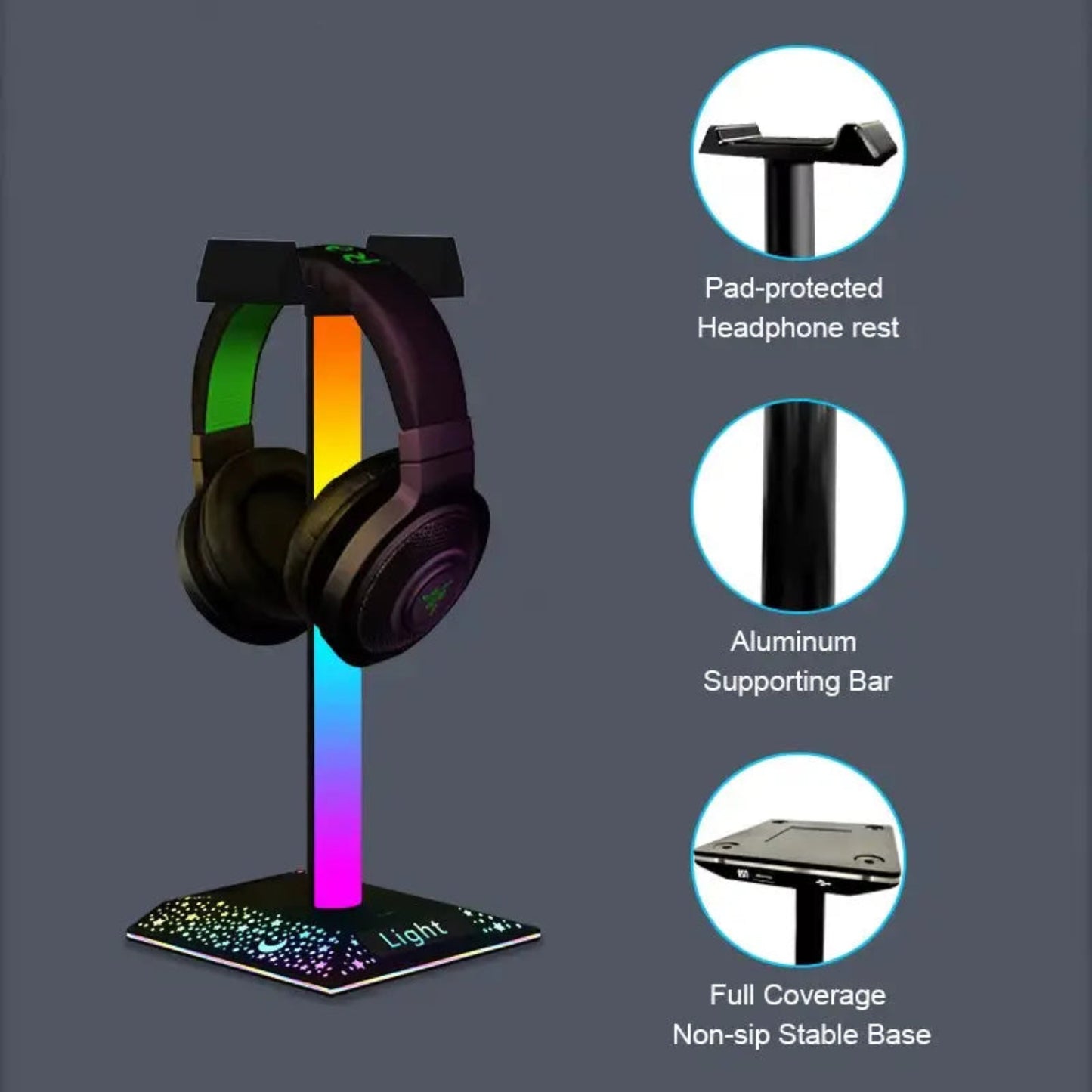 RGB Gaming Headset Stand | USB LED Lights for Vibrant Gaming Rooms