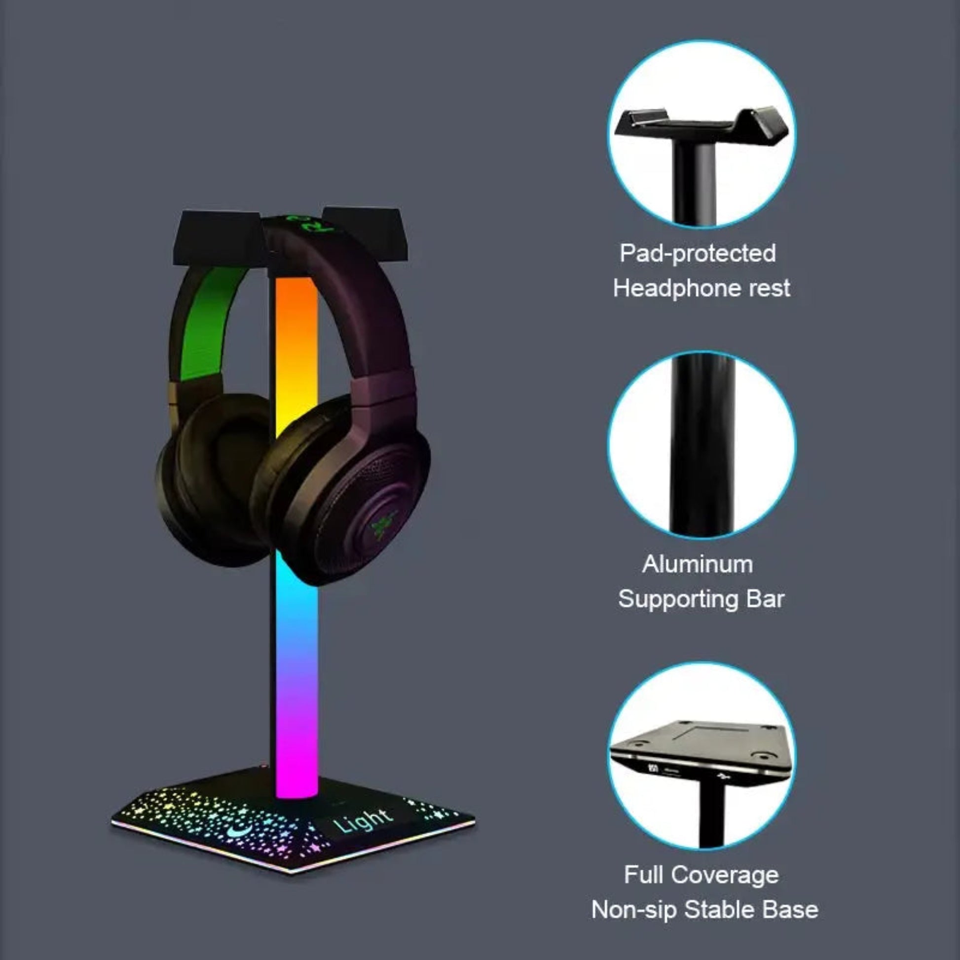 RGB Gaming Headset Stand | USB LED Lights for Vibrant Gaming Rooms