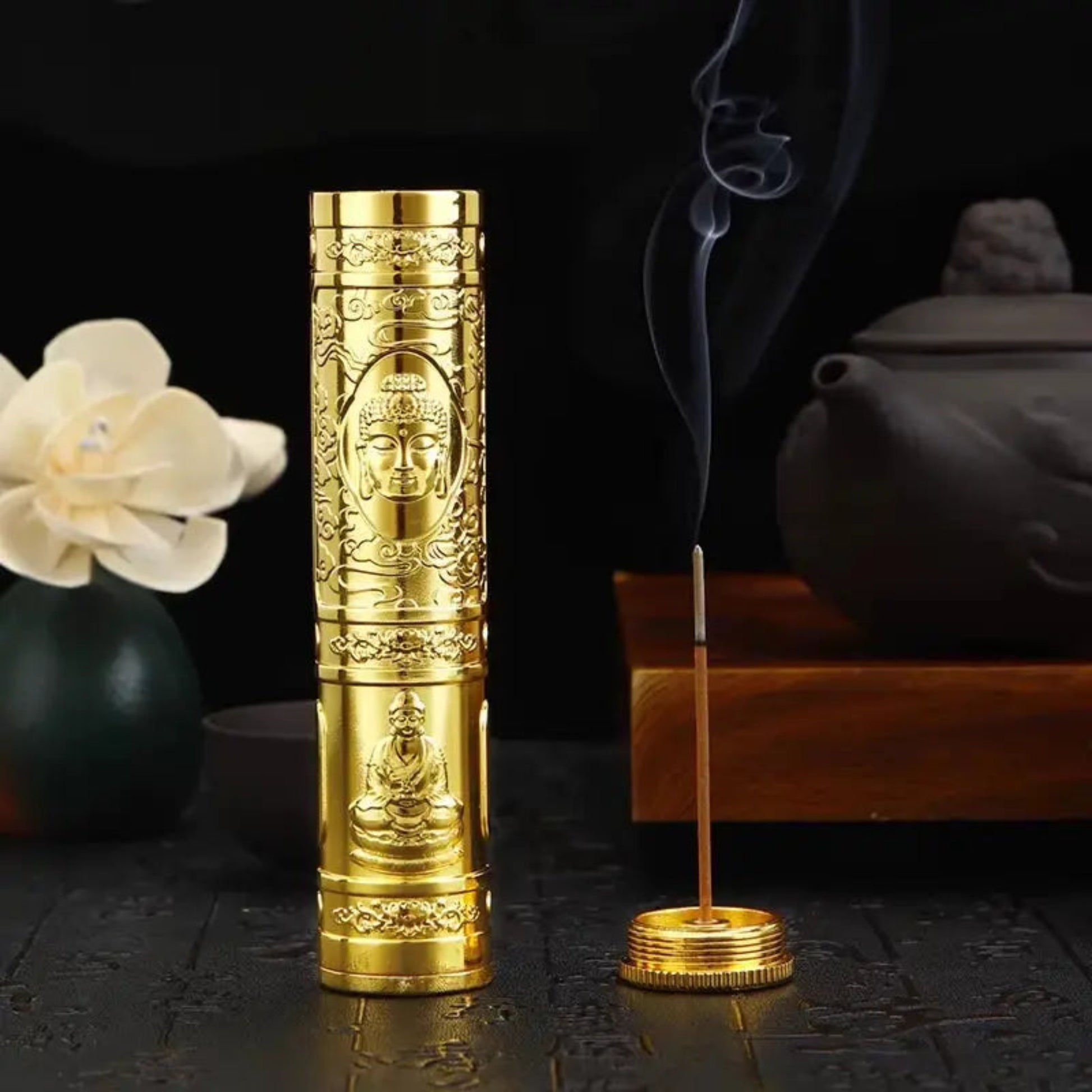 Retro Buddha Metal Incense Case | Portable Zinc Alloy Storage Box