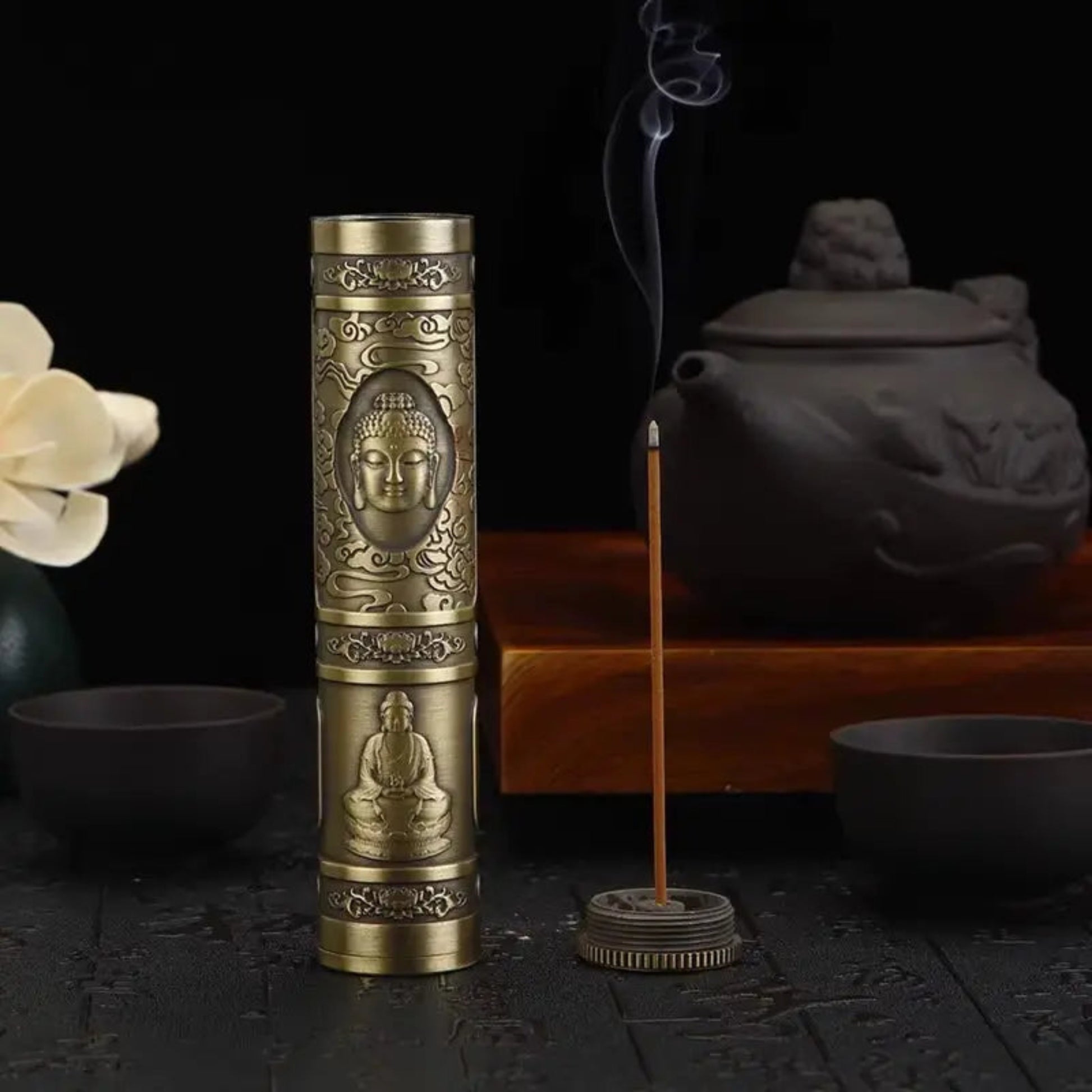Retro Buddha Metal Incense Case | Portable Zinc Alloy Storage Box