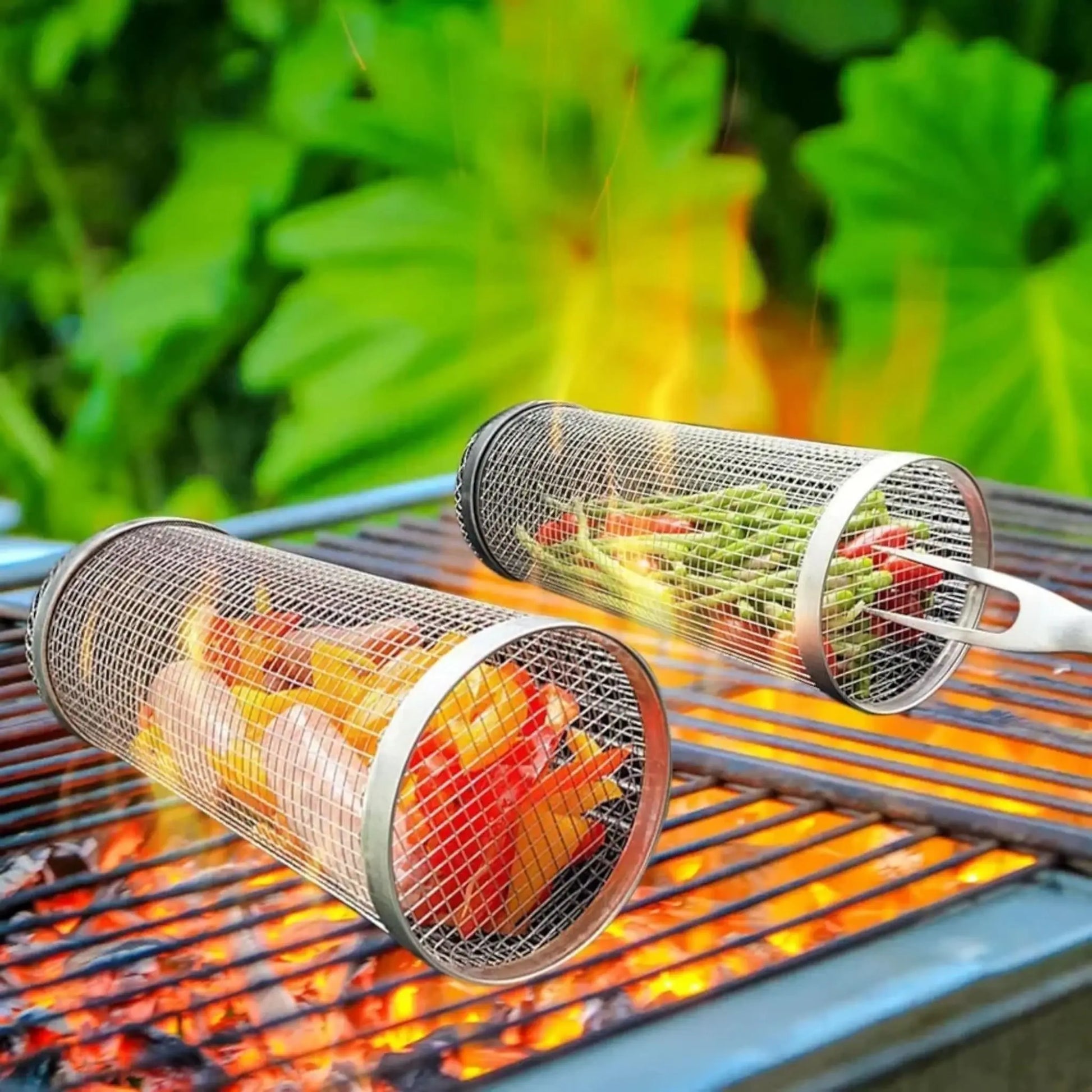 Rolling BBQ Grill Basket – Stainless Steel Mesh for Vegetables & Fish  Geniogoods