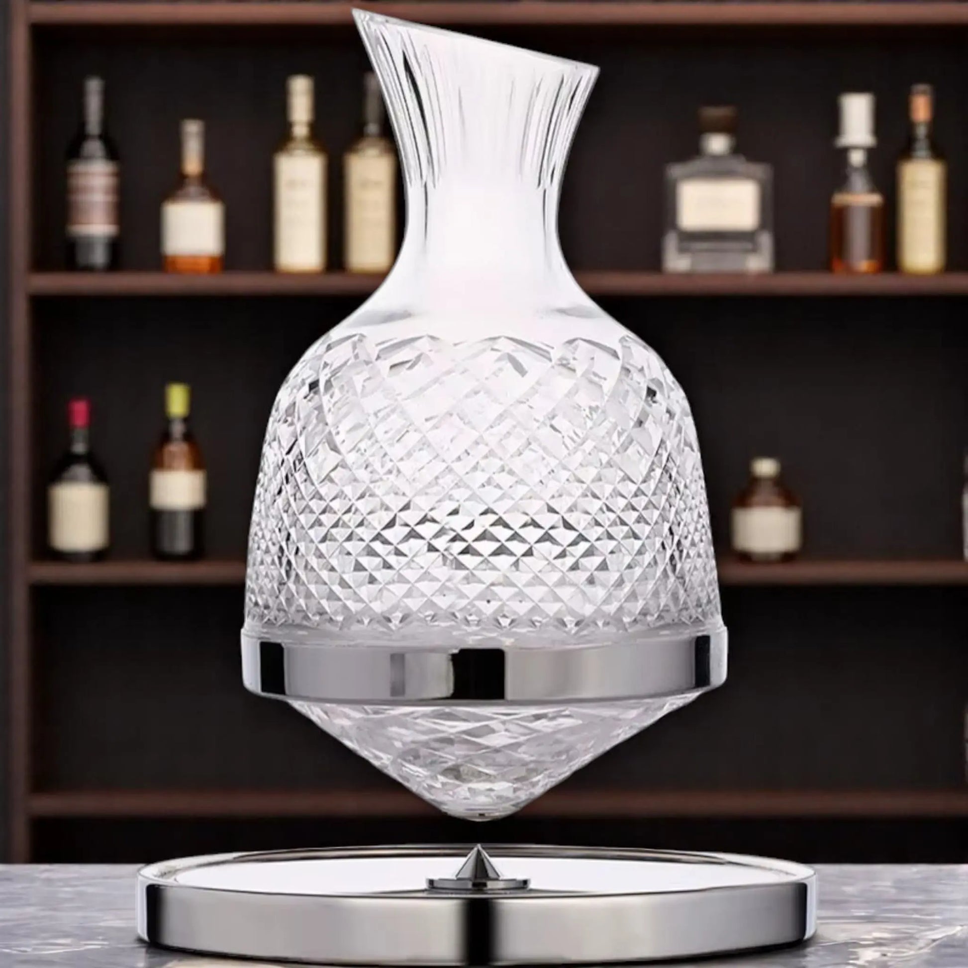 Rotating Crystal Whiskey Decanter – 1500ml Lead-Free with Tray  Geniogoods