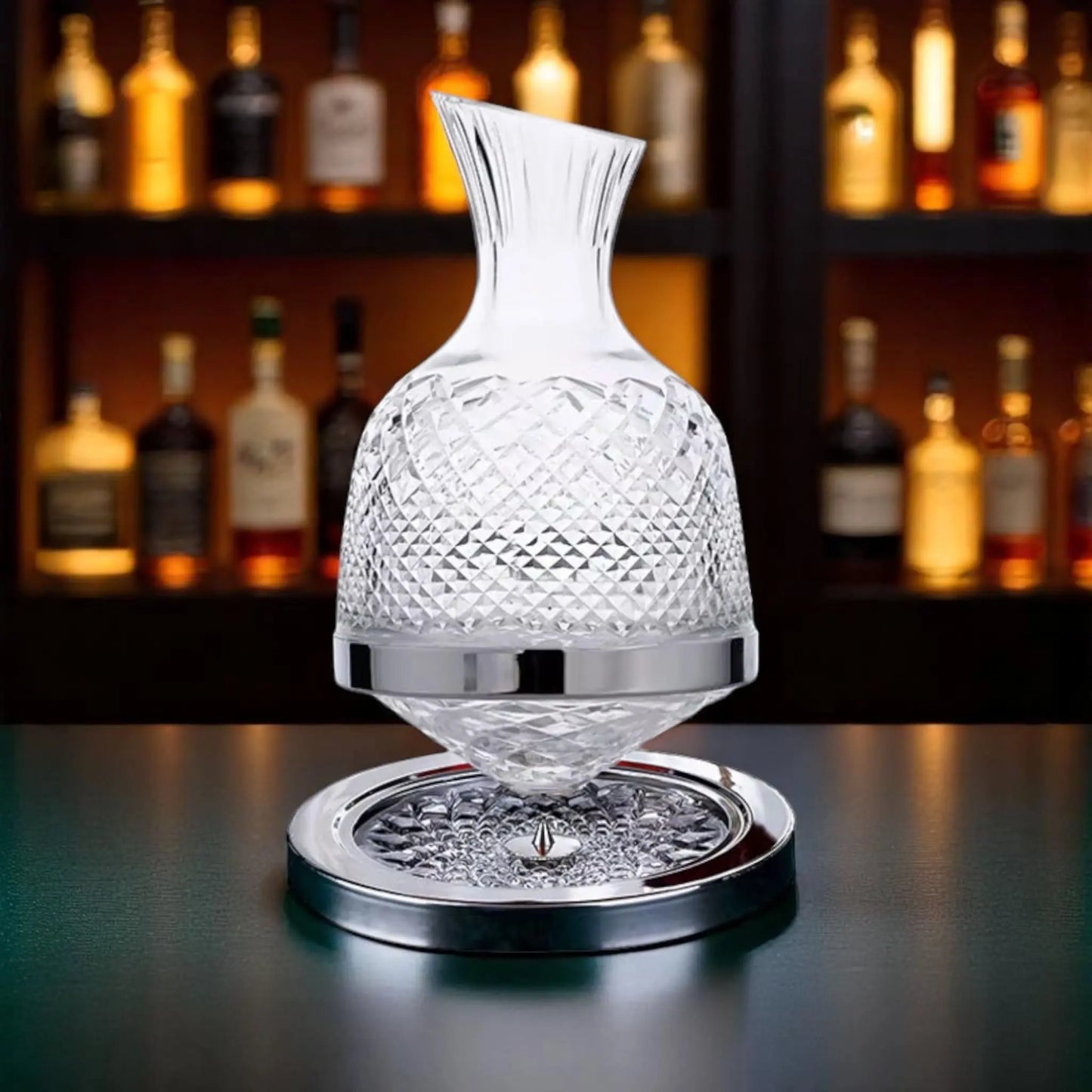 Rotating Crystal Whiskey Decanter – 1500ml Lead-Free with Tray  Geniogoods