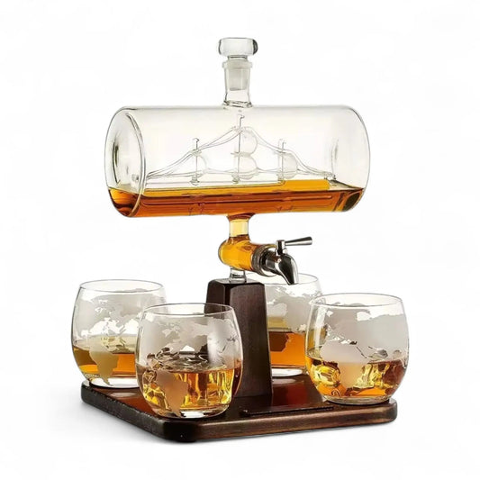 Ship Whiskey Decanter Set – Nautical Gift with Glasses & Base  Geniogoods