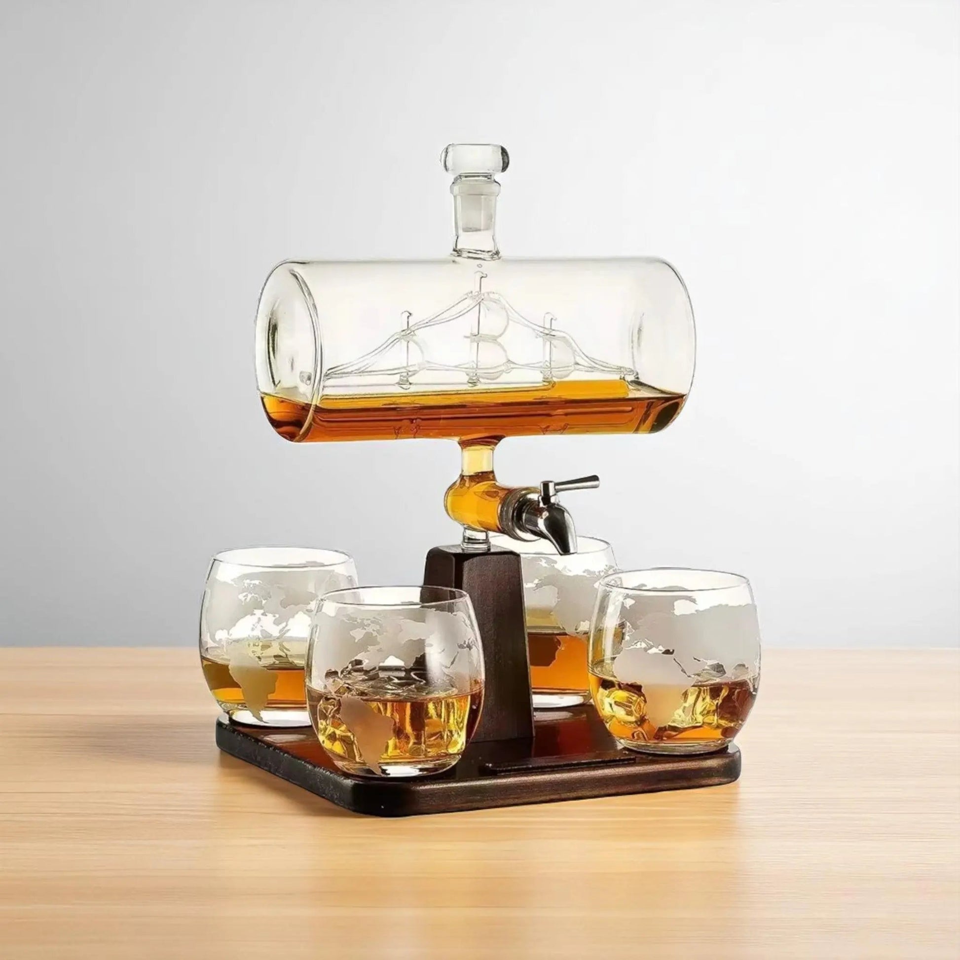 Ship Whiskey Decanter Set – Nautical Gift with Glasses & Base  Geniogoods