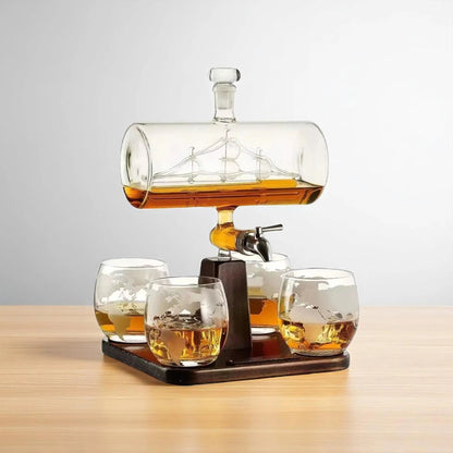 Ship Whiskey Decanter Set – Nautical Gift with Glasses & Base  Geniogoods