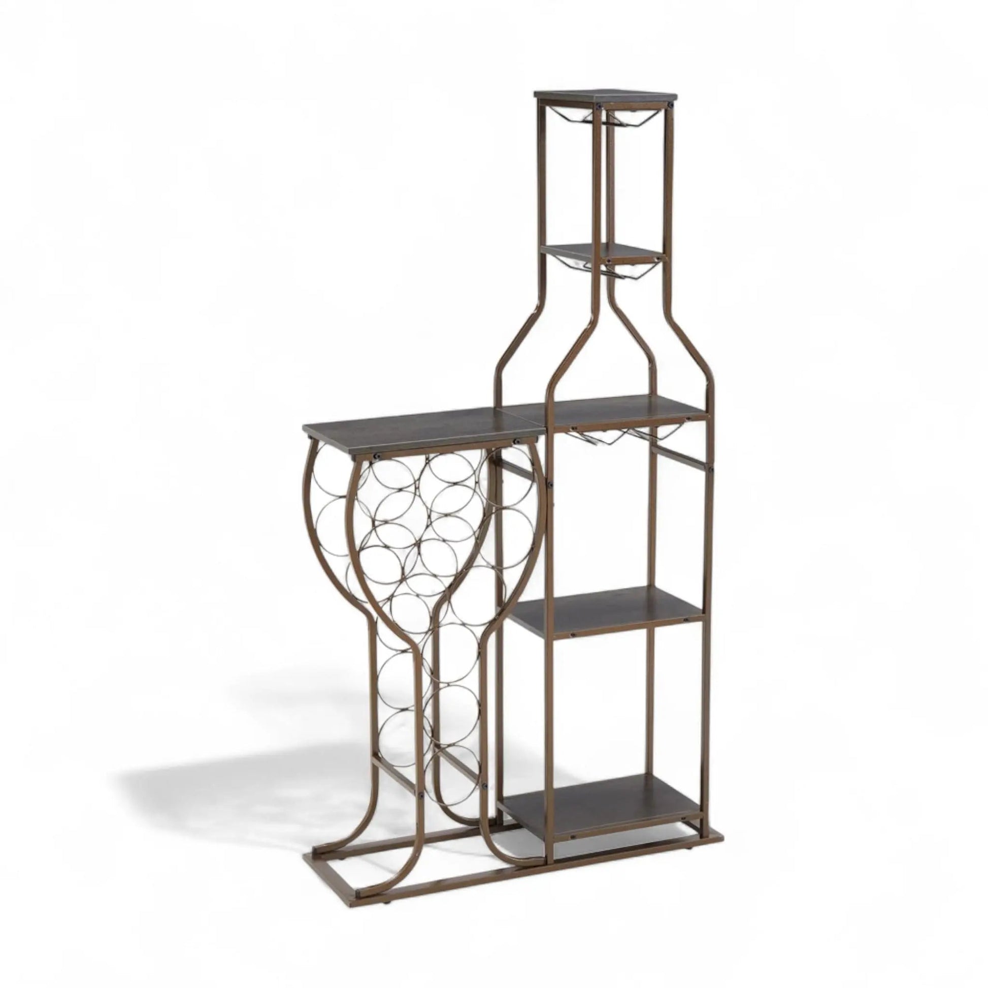 Small Floor Wine Rack with Glass Holder – 5-Tier Rustic Wine Shelf  Geniogoods