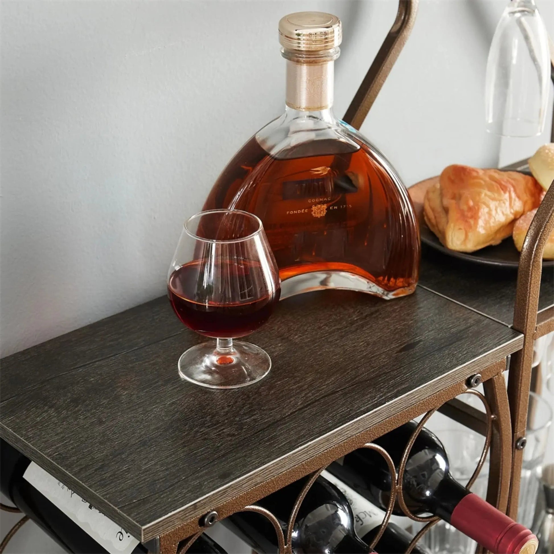 Small Floor Wine Rack with Glass Holder – 5-Tier Rustic Wine Shelf  Geniogoods
