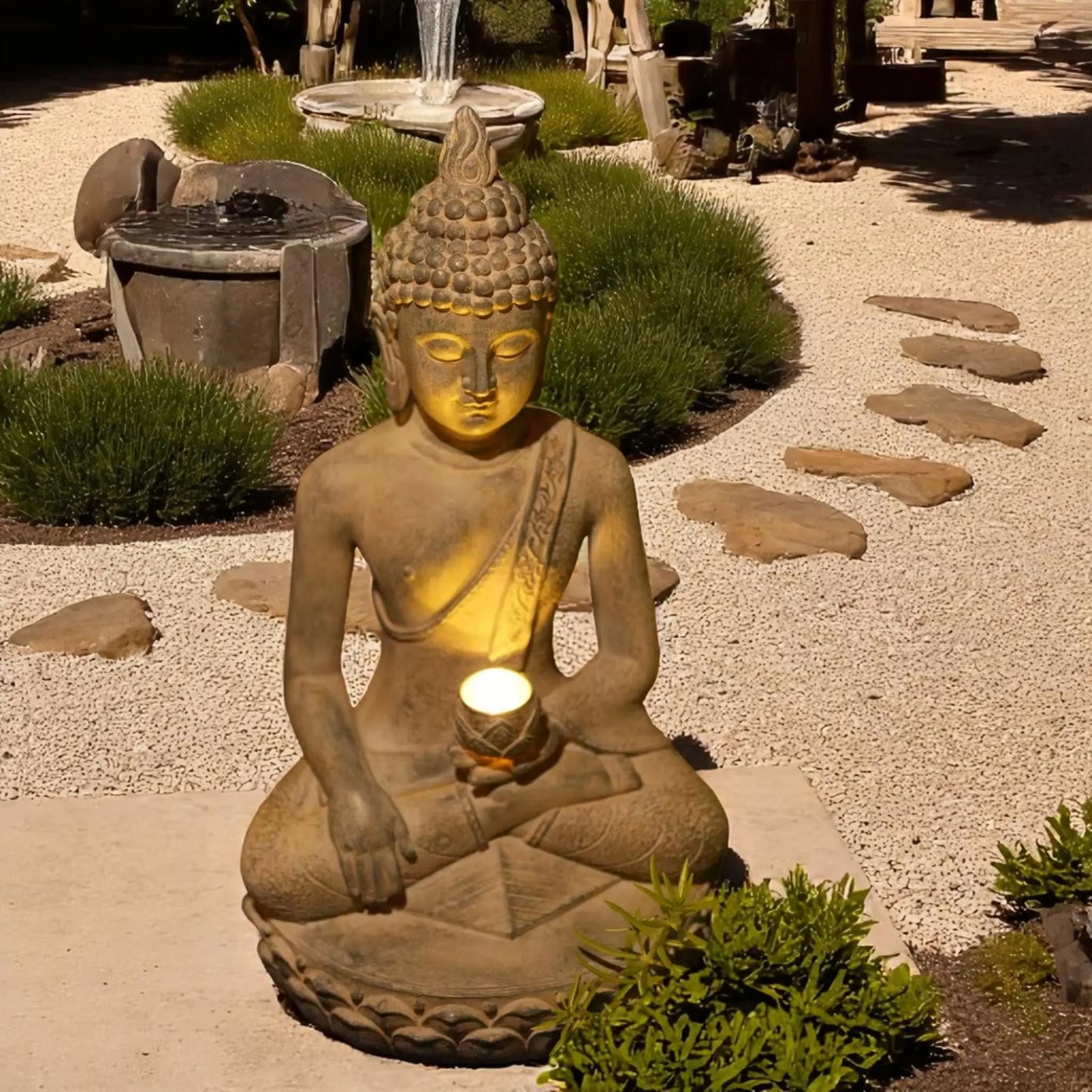 Solar Buddha Statue – Tranquil Resin Light for Zen Gardens  Geniogoods