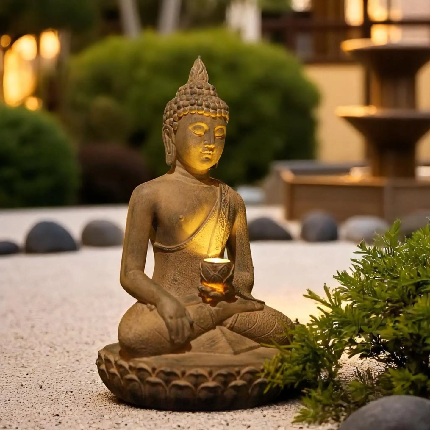 Solar Buddha Statue – Tranquil Resin Light for Zen Gardens  Geniogoods