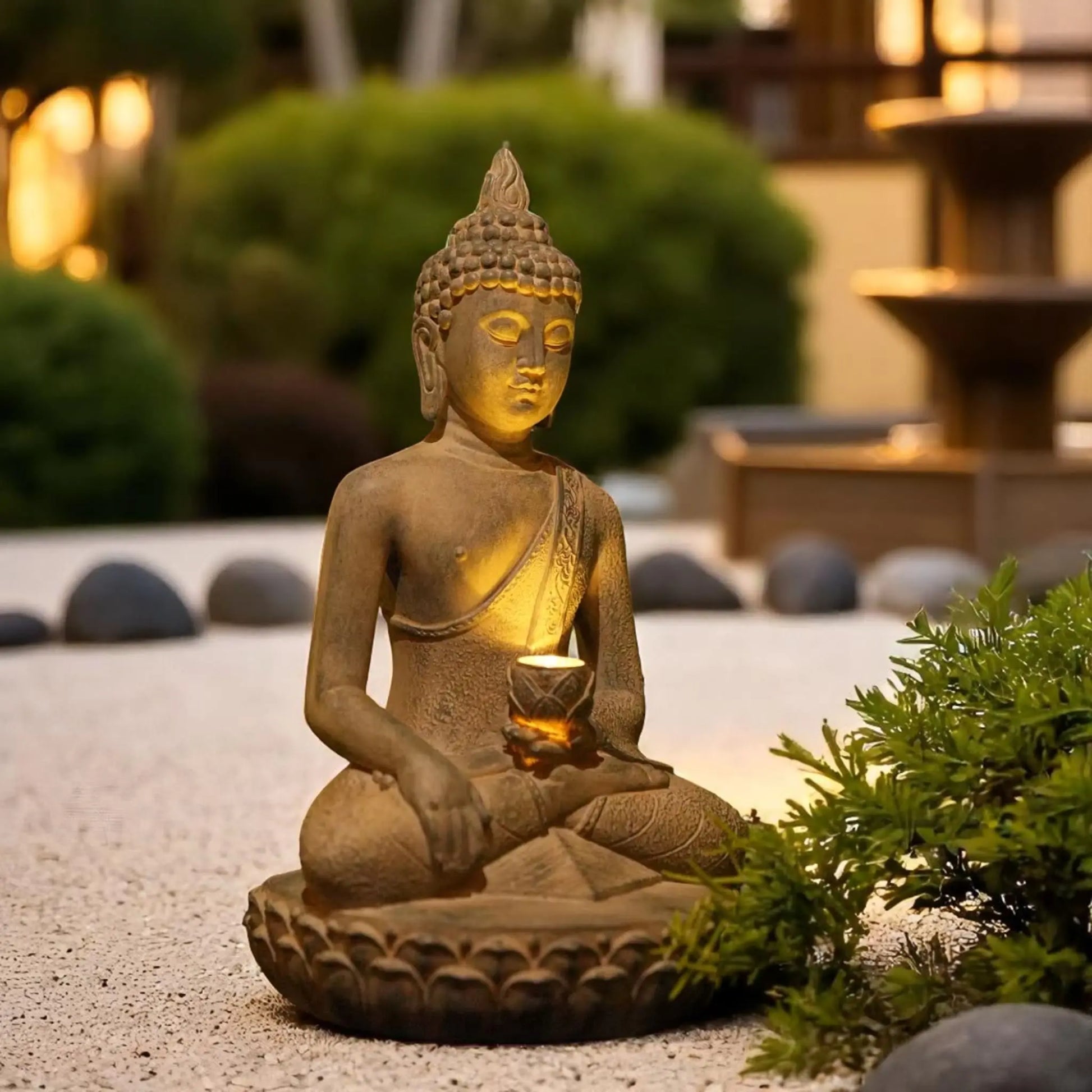 Solar Buddha Statue – Tranquil Resin Light for Zen Gardens  Geniogoods
