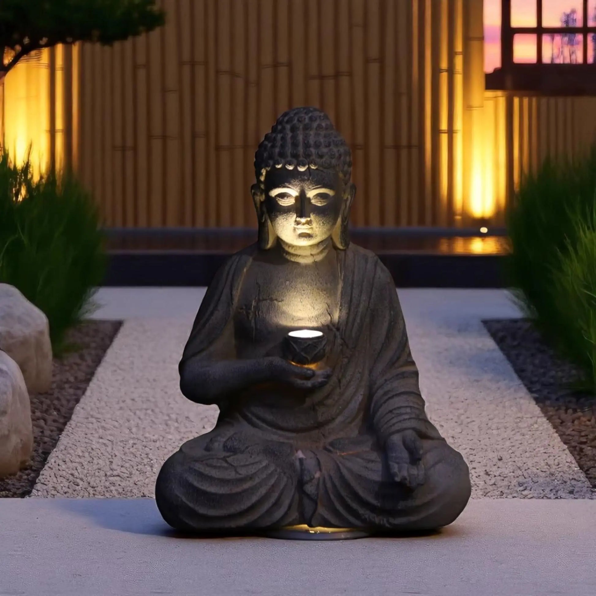 Solar Buddha Statue – Tranquil Resin Light for Zen Gardens  Geniogoods