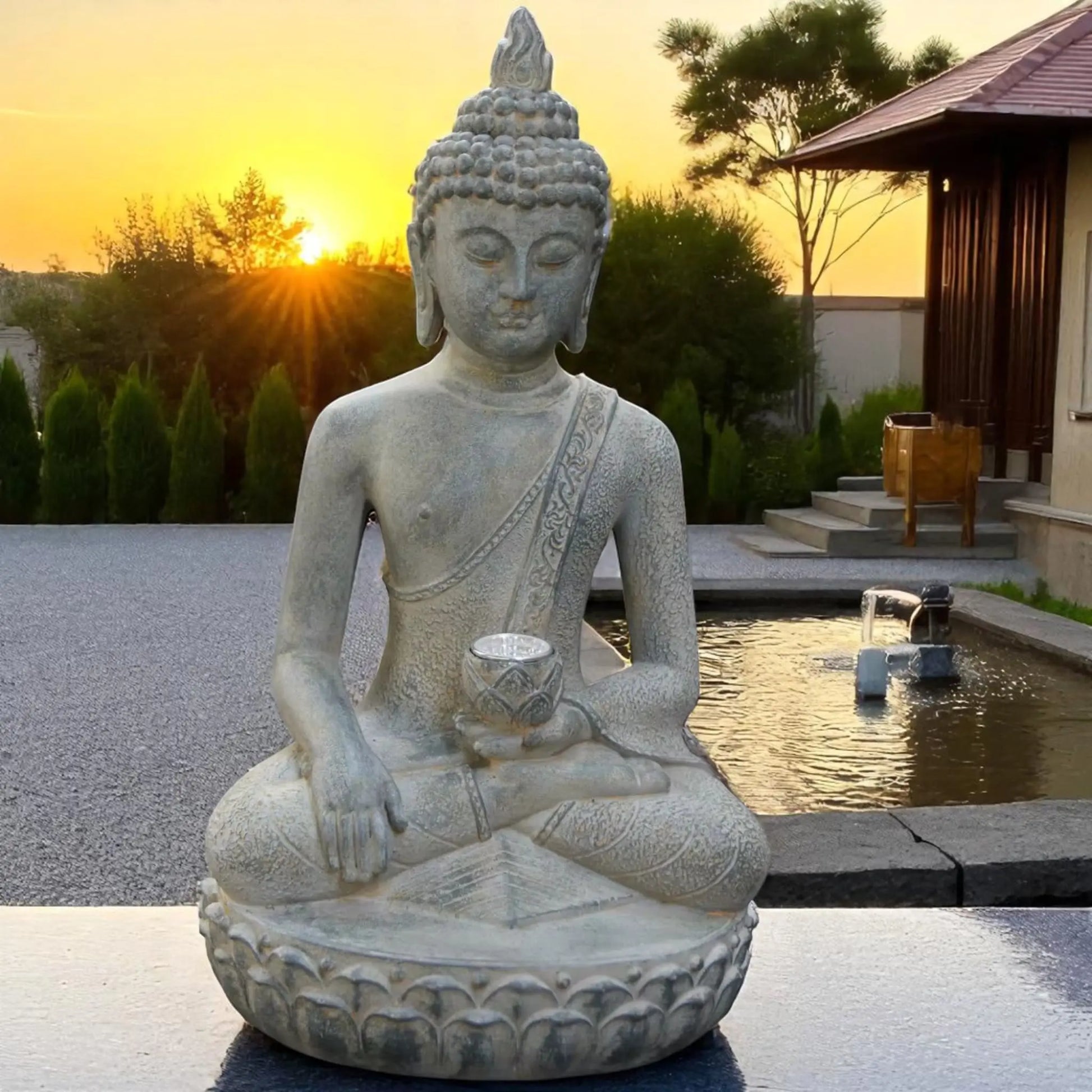 Solar Buddha Statue – Tranquil Resin Light for Zen Gardens  Geniogoods