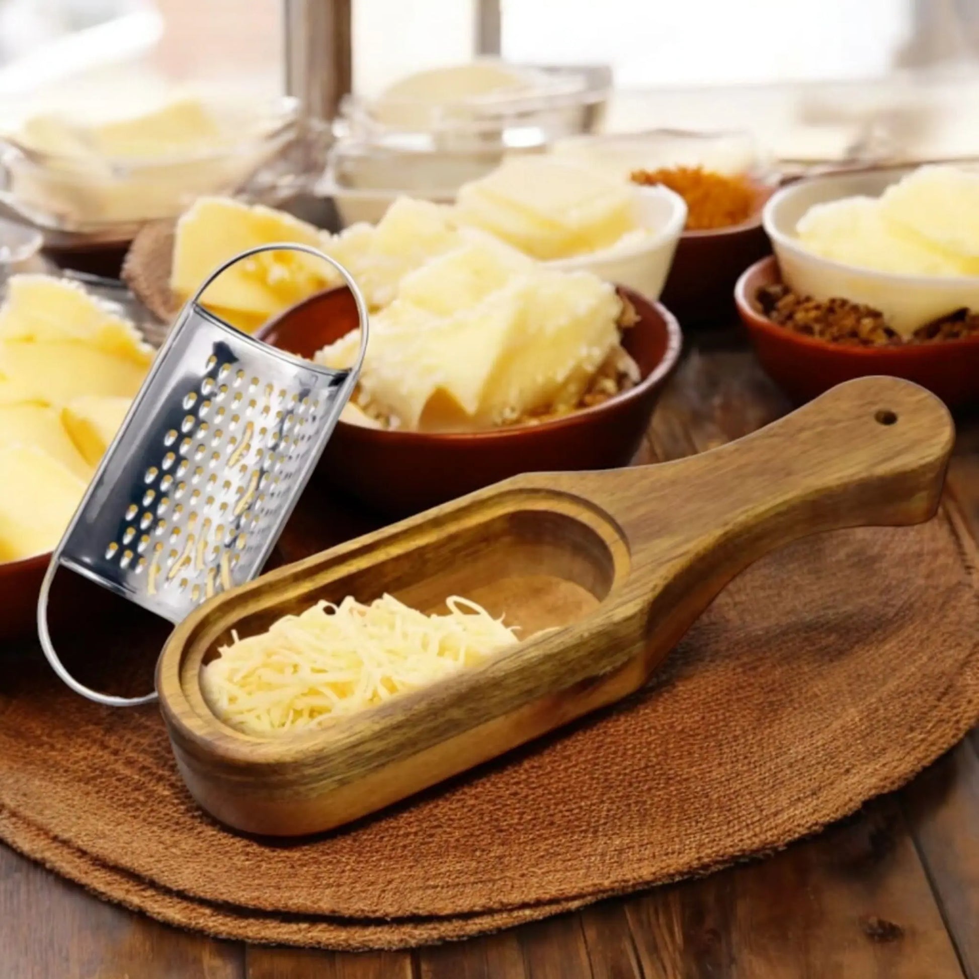 Stainless Steel Cheese Grater with Acacia Wood Collector – Durable & Stylish Geniogoods