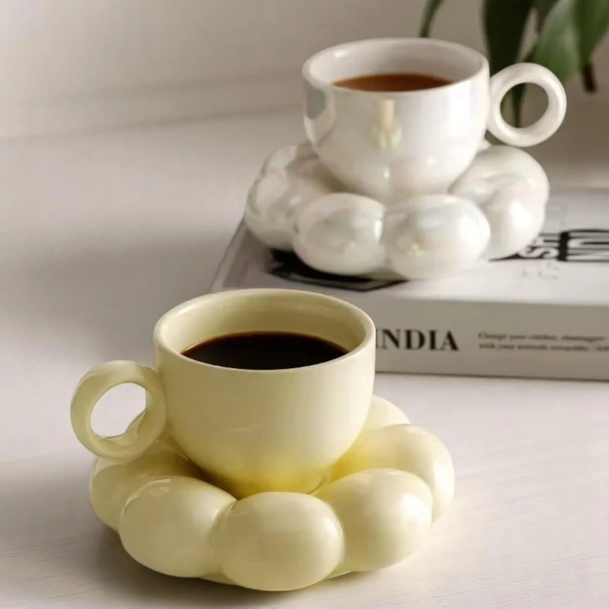 Sunflower Cloud Mug – Aesthetic Ceramic Cup & Saucer Set for Home & Office  Geniogoods