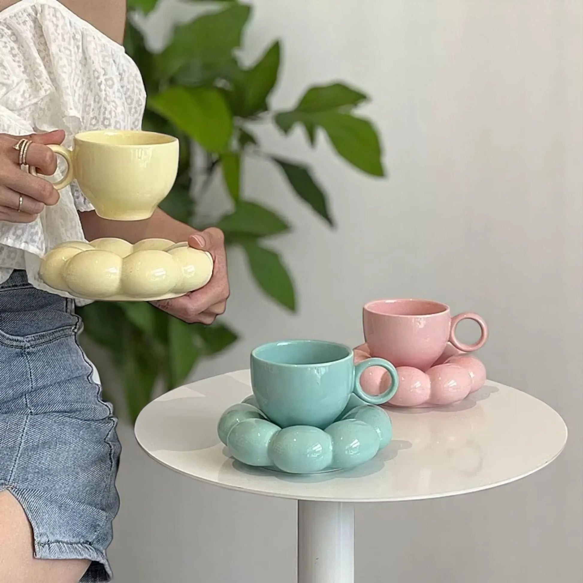 Sunflower Cloud Mug – Aesthetic Ceramic Cup & Saucer Set for Home & Office  Geniogoods