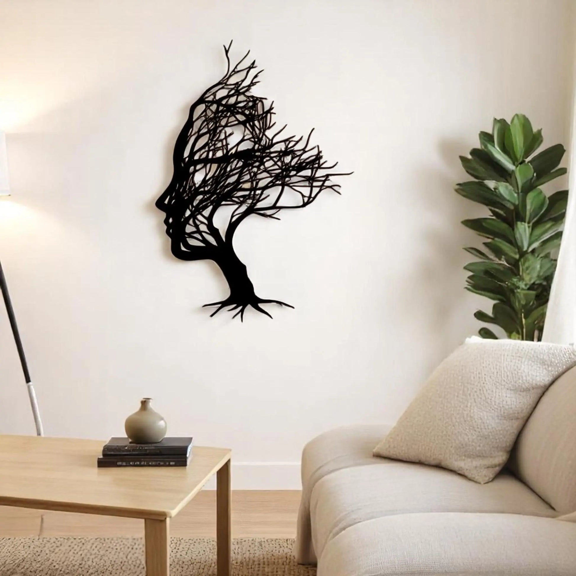 Tree Face Metal Wall Art – Abstract Modern Female Silhouette Decor  Geniogoods