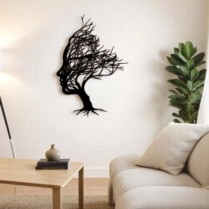 Tree Face Metal Wall Art – Abstract Modern Female Silhouette Decor  Geniogoods