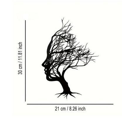Tree Face Metal Wall Art – Abstract Modern Female Silhouette Decor  Geniogoods