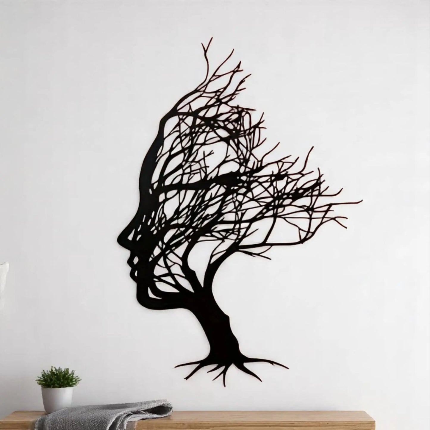 Tree Face Metal Wall Art – Abstract Modern Female Silhouette Decor  Geniogoods