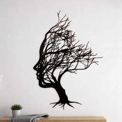 Tree Face Metal Wall Art – Abstract Modern Female Silhouette Decor  Geniogoods