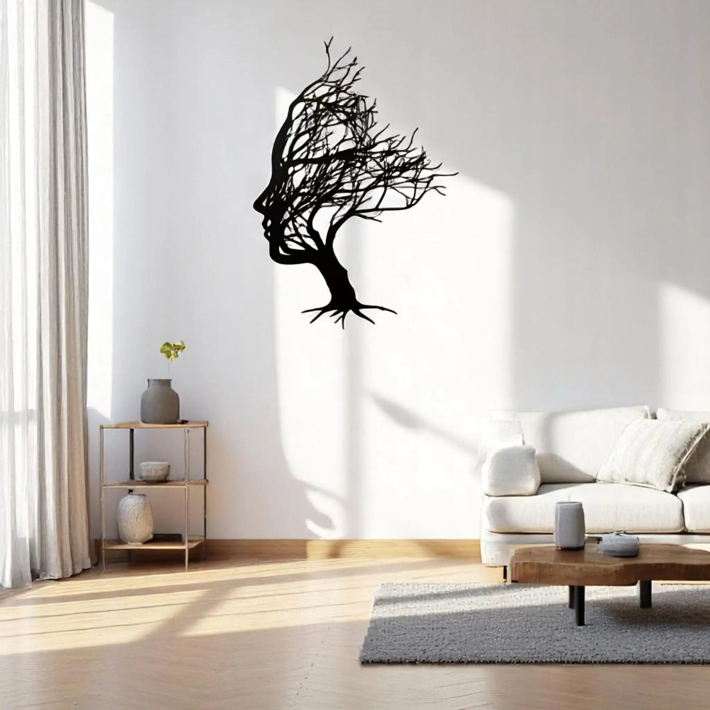 Tree Face Metal Wall Art – Abstract Modern Female Silhouette Decor  Geniogoods