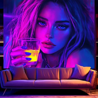 UV Blacklight Drinking Girl Tapestry – Neon Aesthetic Wall Art  Geniogoods
